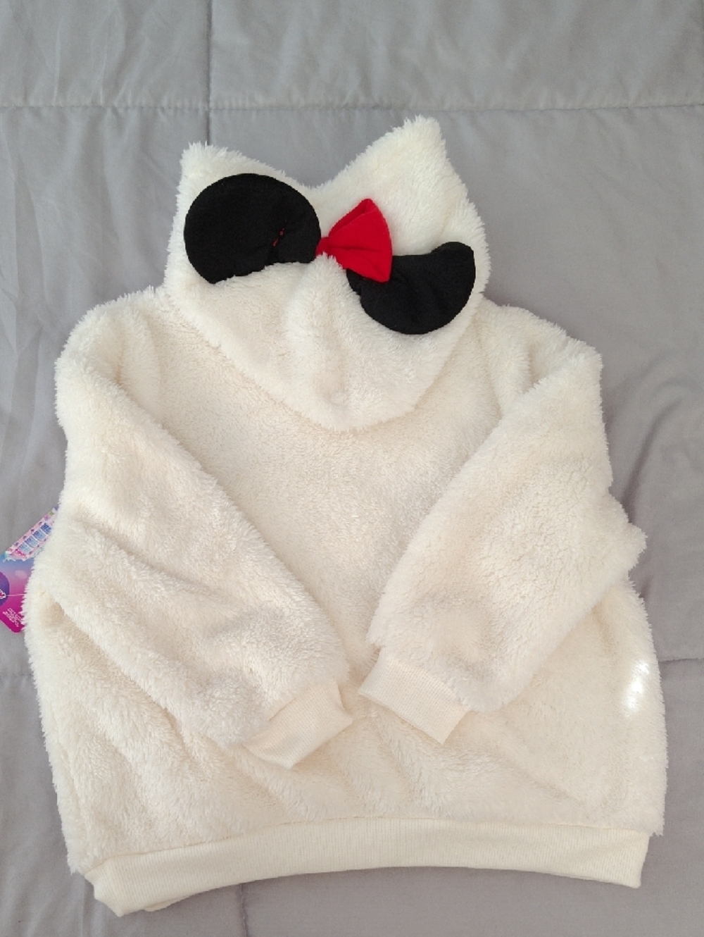 Disney Cream Hooded Minnie Mouse Fleece Top with Red Bow - Picture 6 of 8